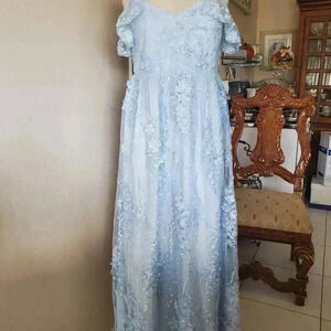 Minuet Petite Light Blue Lace Maxi Dress